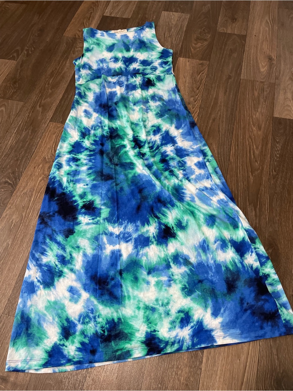 Sleeveless Tie-Dye Maxi Dress in Blue & Green